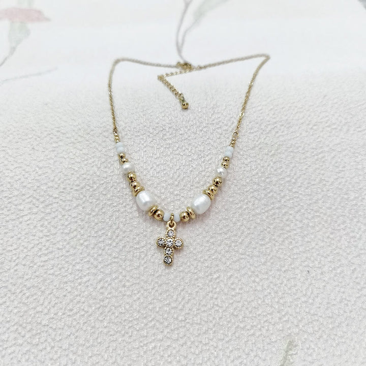 Christianartworkshop Freshwater Pearl Cross Necklace - Pearl - image 1