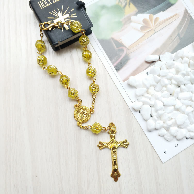 Golden Rose Beads Prayer a Decade Rosary Bracelet - Golden - image 1