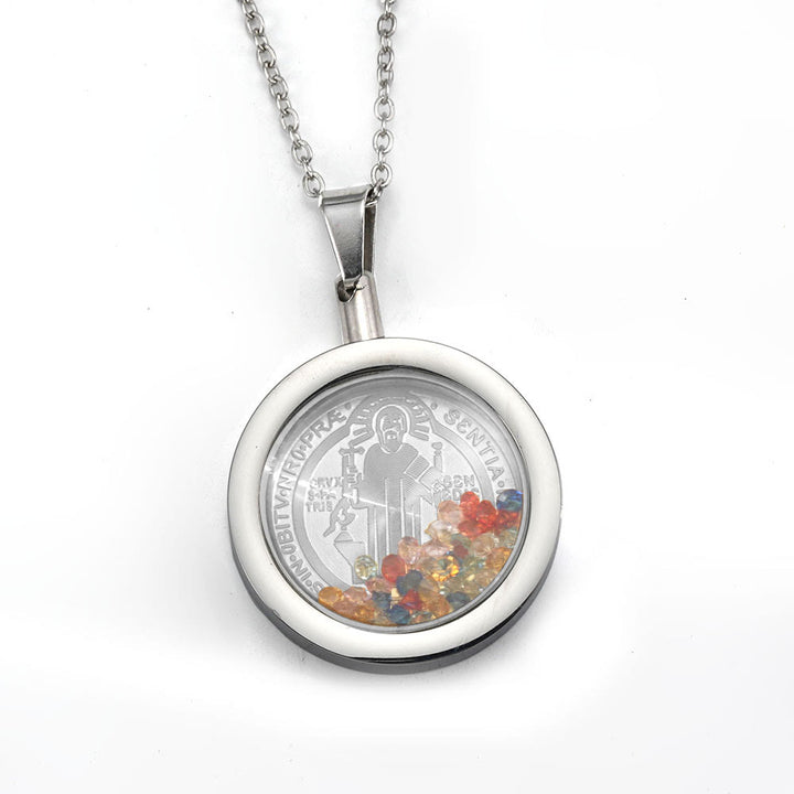 Christianartworkshop Gold Round Reversible Necklace: Our Lady and St. Benedict - Saint Benedict - Silver - image 5