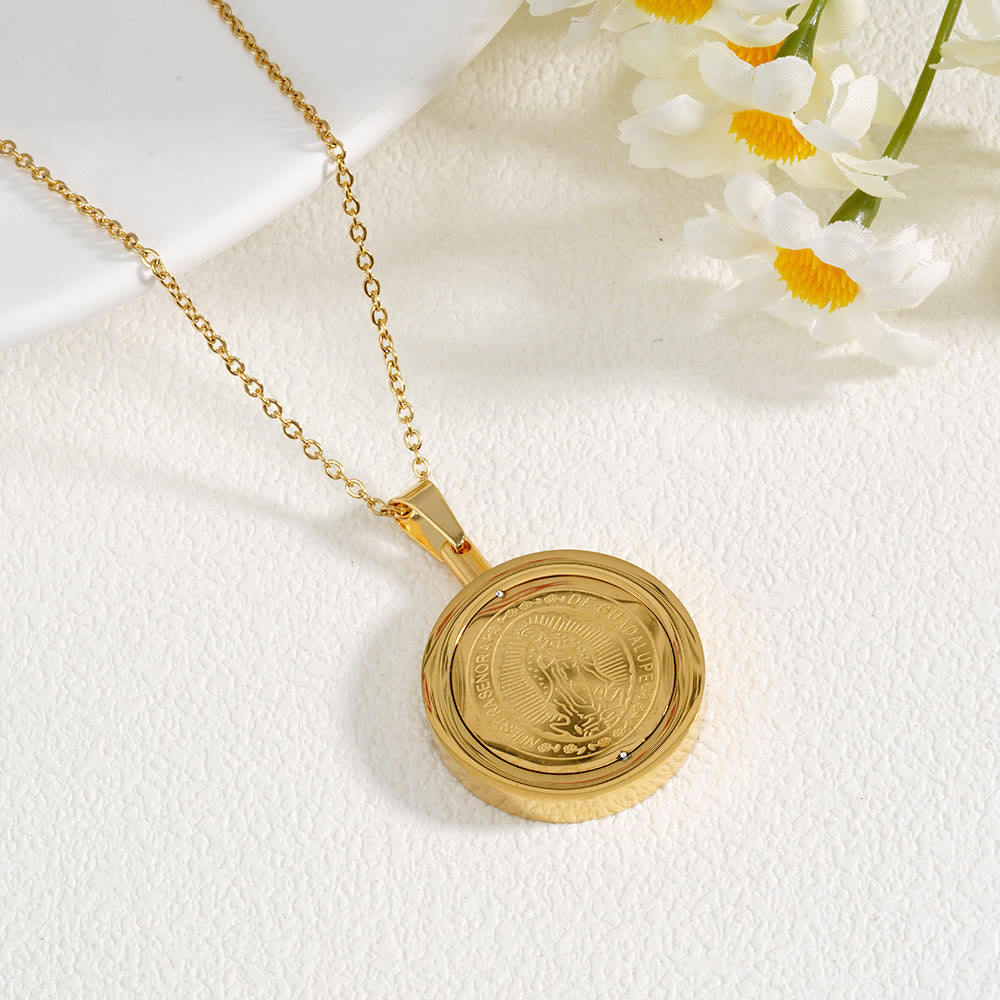 Christianartworkshop Gold Round Reversible Necklace: Our Lady and St. Benedict - image 2