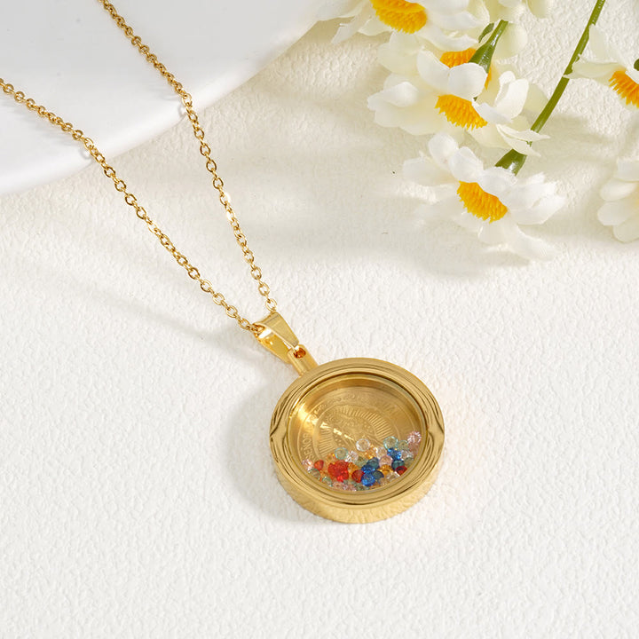 Christianartworkshop Gold Round Reversible Necklace: Our Lady and St. Benedict - image 2
