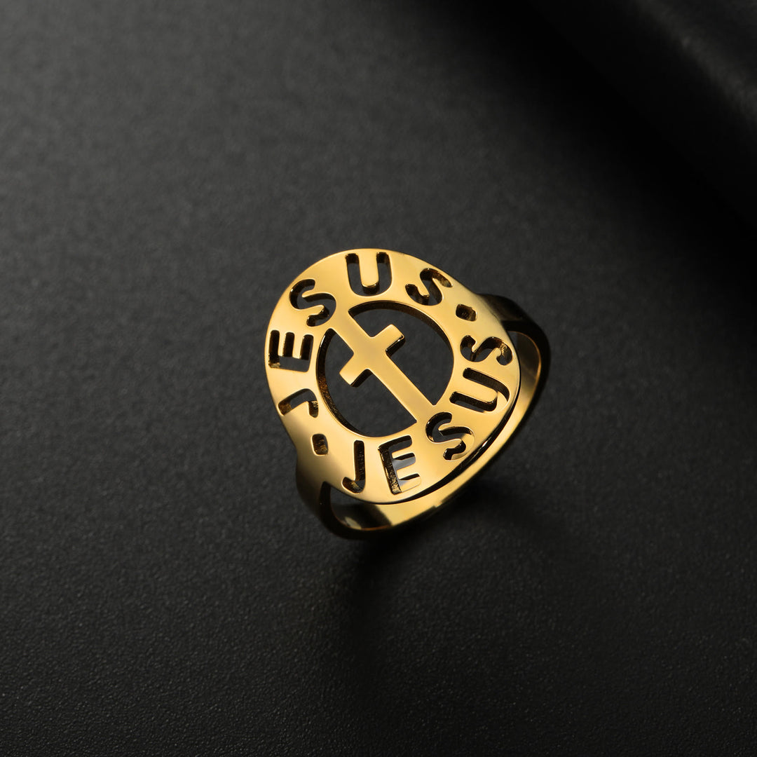 Christianartworkshop Cross with "JESUS"Amulet Stainless Steel Ring - US11 - Golden - image 3