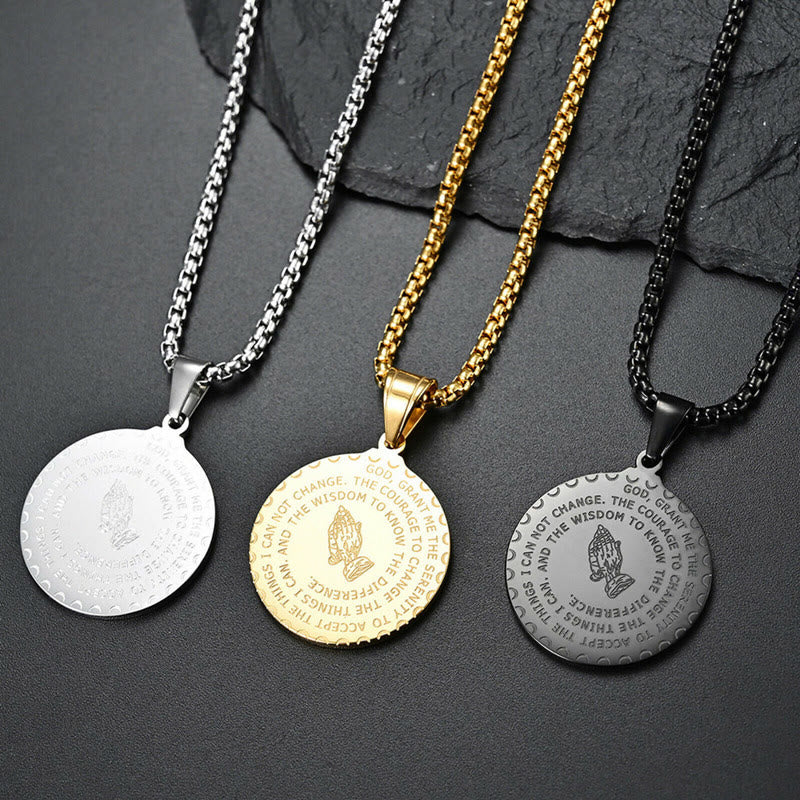 Christianartworkshop Praying Hands Round Plaque Necklace - Silver - image 1