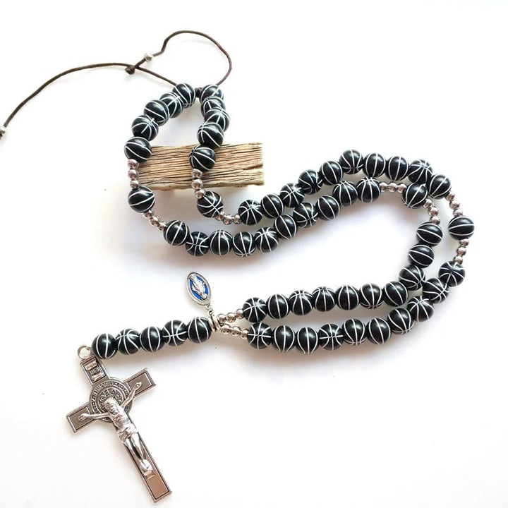 Hand Knit Basketball Spherical Beads Sports Prayer Rosary - Black - image 1
