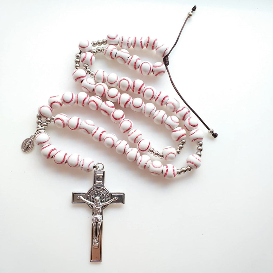 Hand Knit Basketball Spherical Beads Sports Prayer Rosary - White - image 3