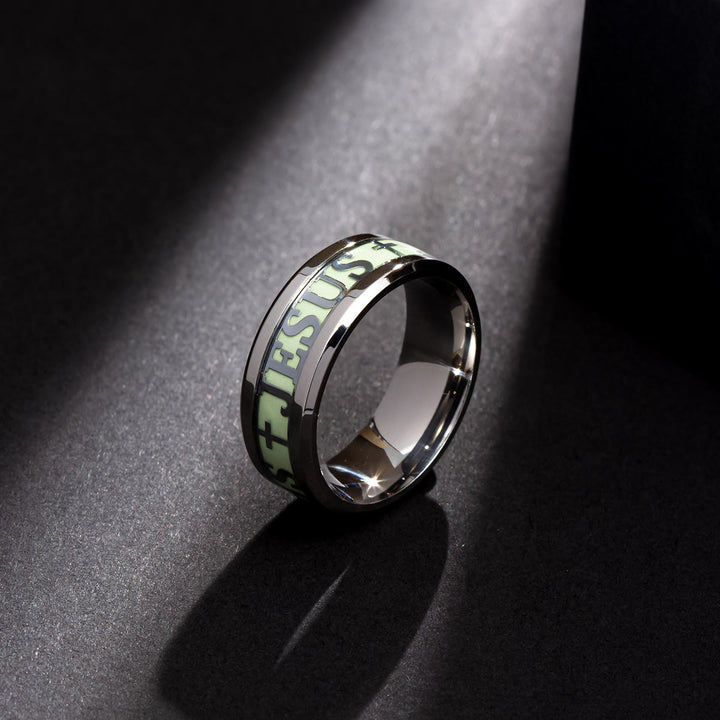 Christianartworkshop Luminous "JESUS" Printed Stainless Steel Ring - image 1