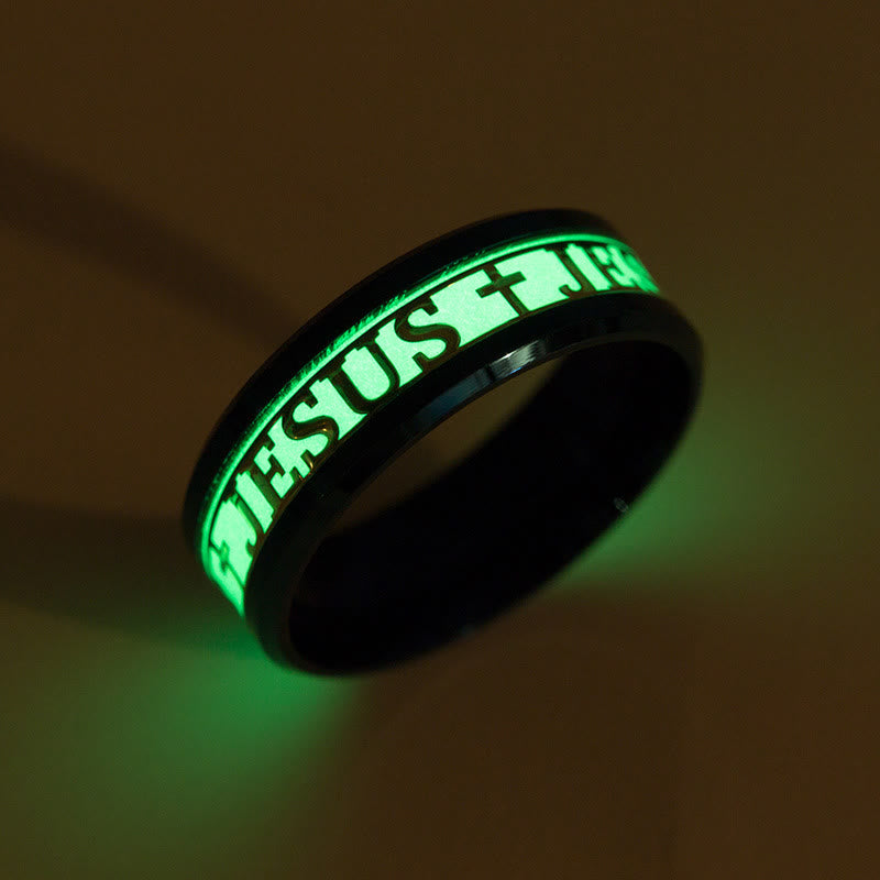 Christianartworkshop Luminous "JESUS" Printed Stainless Steel Ring - US13 - Black - image 1
