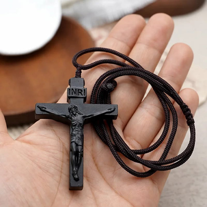 Christianartworkshop Jesus Crucifix Wooden Necklace - Black - image 7
