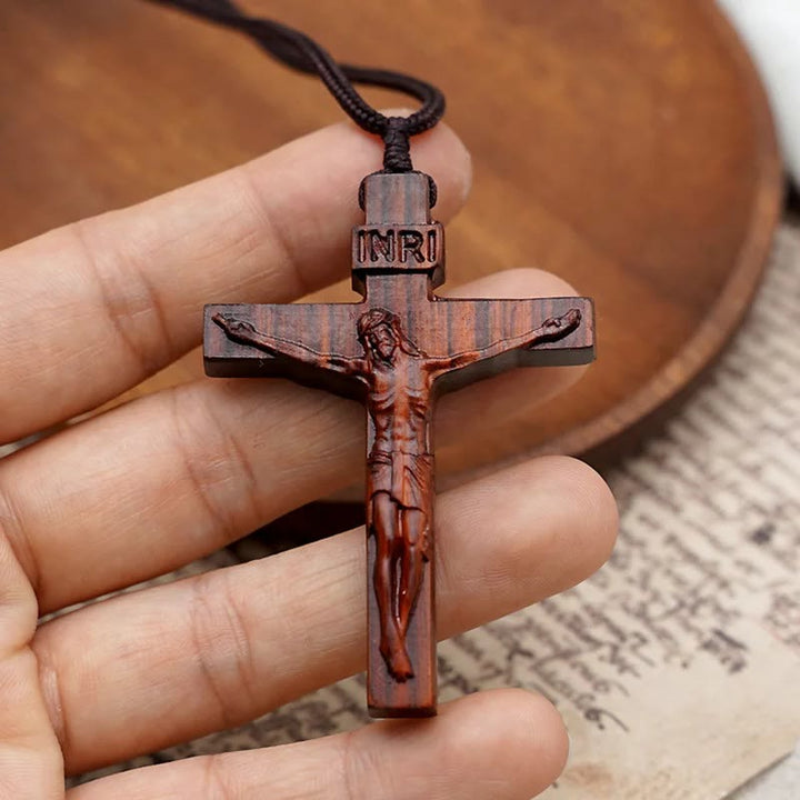 Christianartworkshop Jesus Crucifix Wooden Necklace - Coffee - image 0