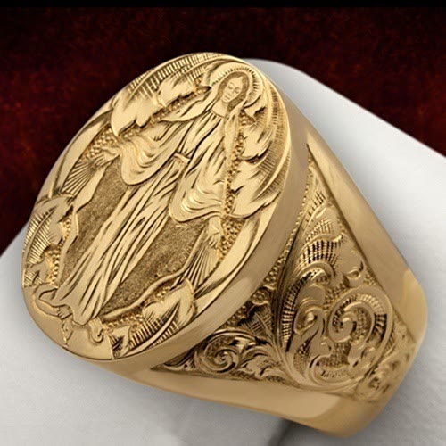 Christianartworkshop Virgin Mary Blessing Badge Hand Engraved Religious Ring - image 3