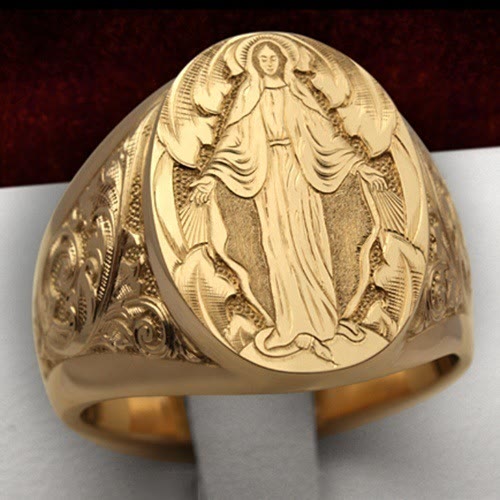 Christianartworkshop Virgin Mary Blessing Badge Hand Engraved Religious Ring - image 2
