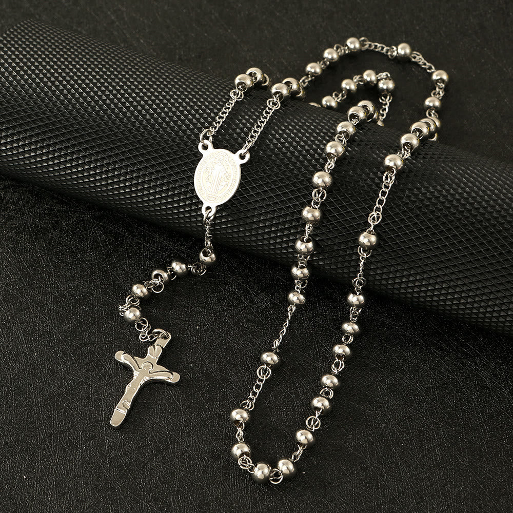 Stainless Steel Beads St. Benedict Crucifix Rosary - Silver - image 2