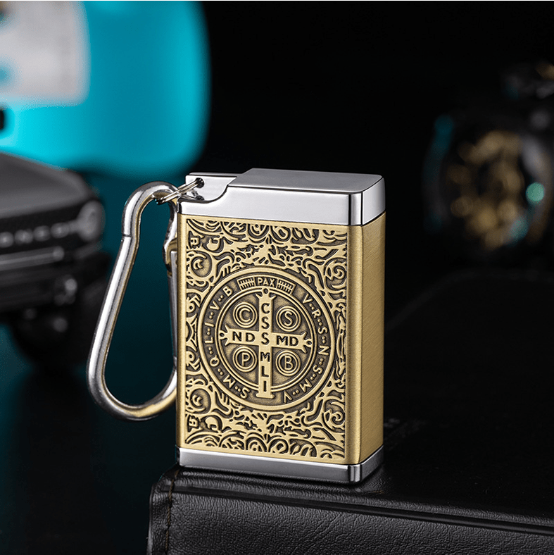 Portable St. Benedict Cross Medallion Cigarette Sealed Insulated Ashtray - Golden - image 0