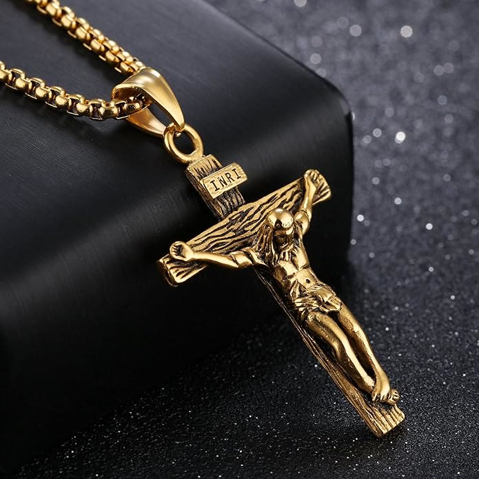 Christianartworkshop Jewelry Crucifix Pendant Charm Necklace  - Retro Gold - image 0
