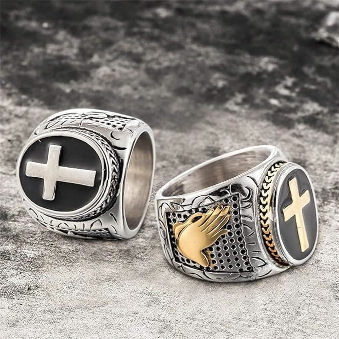 Christianartworkshop Retro Cross "Hand of God" Titanium Religion Ring - image 7