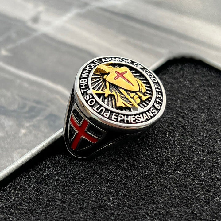 Christianartworkshop Knight's Armor Shield Protection Titanium Ring - image 1