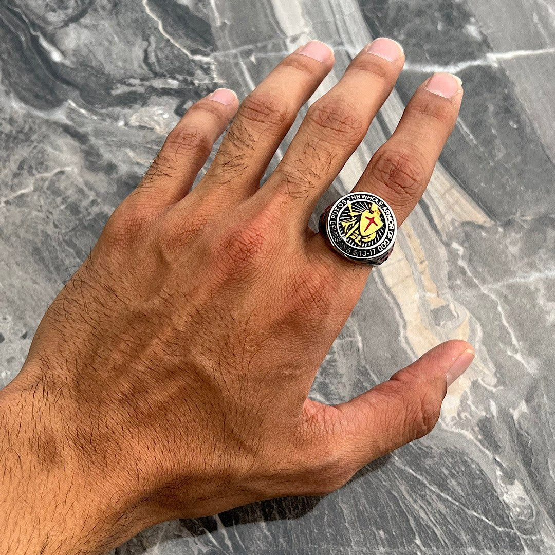 Christianartworkshop Knight's Armor Shield Protection Titanium Ring - image 3