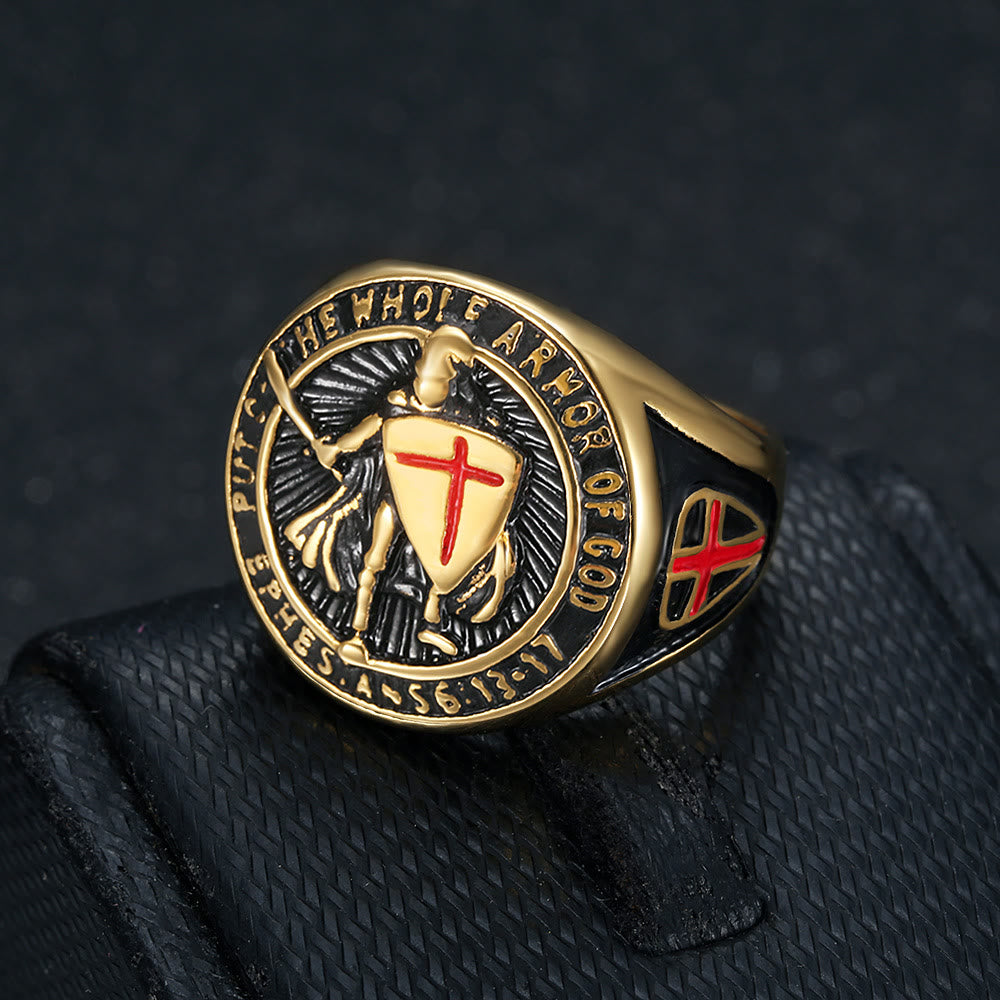 Christianartworkshop Knight's Armor Shield Protection Titanium Ring - Golden - US13 - image 5