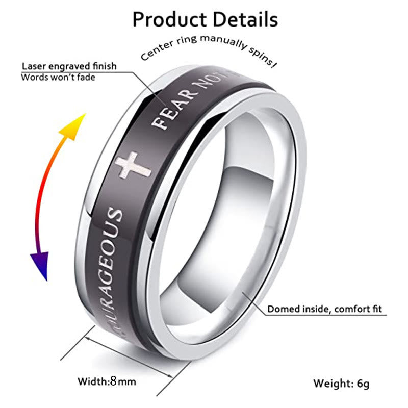 Christianartworkshop Titanium Black/Gold Cross Step Edges Rotating Ring - image 5