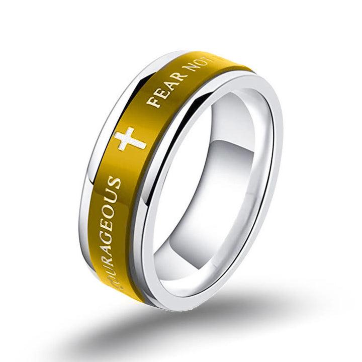 Christianartworkshop Titanium Black/Gold Cross Step Edges Rotating Ring - Golden - US 13 - image 6