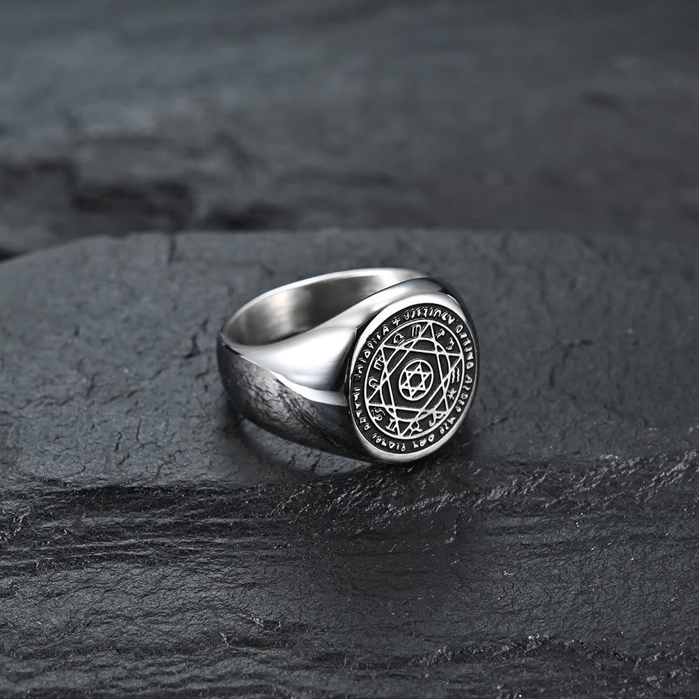 Christianartworkshop Talisman Seal of Solomon Six-Pointed Star Constellation Rings Stainless Steel Band - Silver - US 12 - image 2