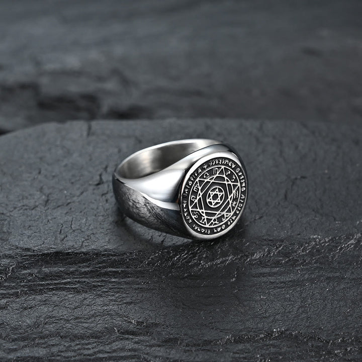 Christianartworkshop Talisman Seal of Solomon Six-Pointed Star Constellation Rings Stainless Steel Band - Silver - US 12 - image 2