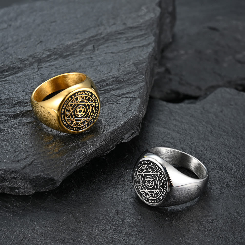 Christianartworkshop Talisman Seal of Solomon Six-Pointed Star Constellation Rings Stainless Steel Band - image 1