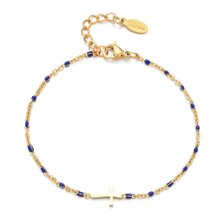Christianartworkshop Delicate Minimalist Cross Bracelet - Golden-Blue - image 11