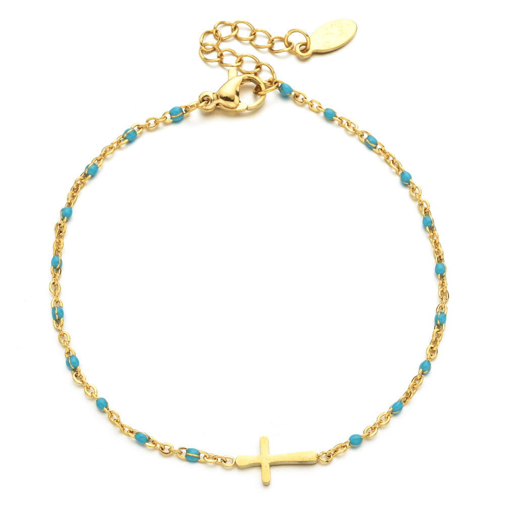 Christianartworkshop Delicate Minimalist Cross Bracelet - Golden-Lake Blue - image 15