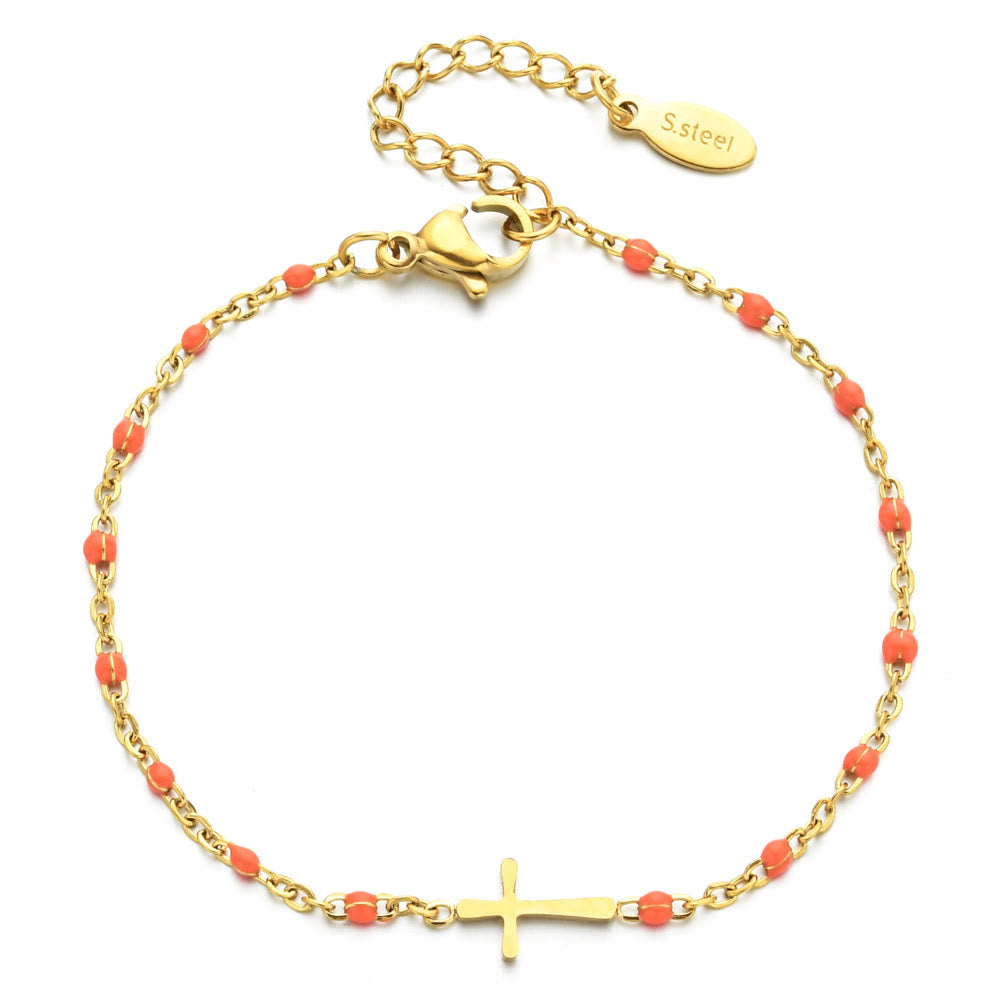 Christianartworkshop Delicate Minimalist Cross Bracelet - Golden-Orange - image 14