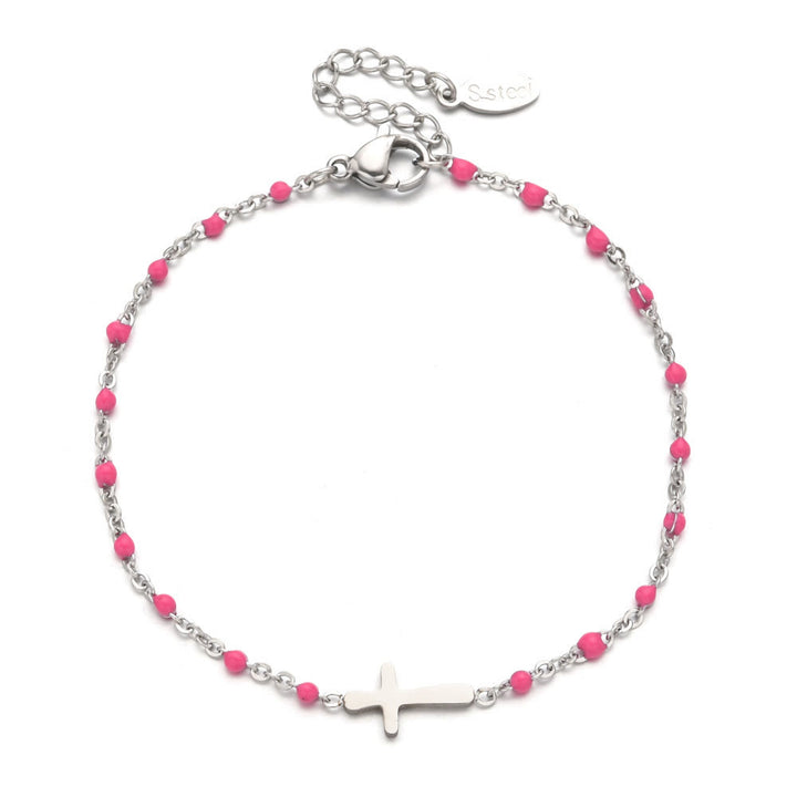 Christianartworkshop Delicate Minimalist Cross Bracelet - Silver-Pink - image 22