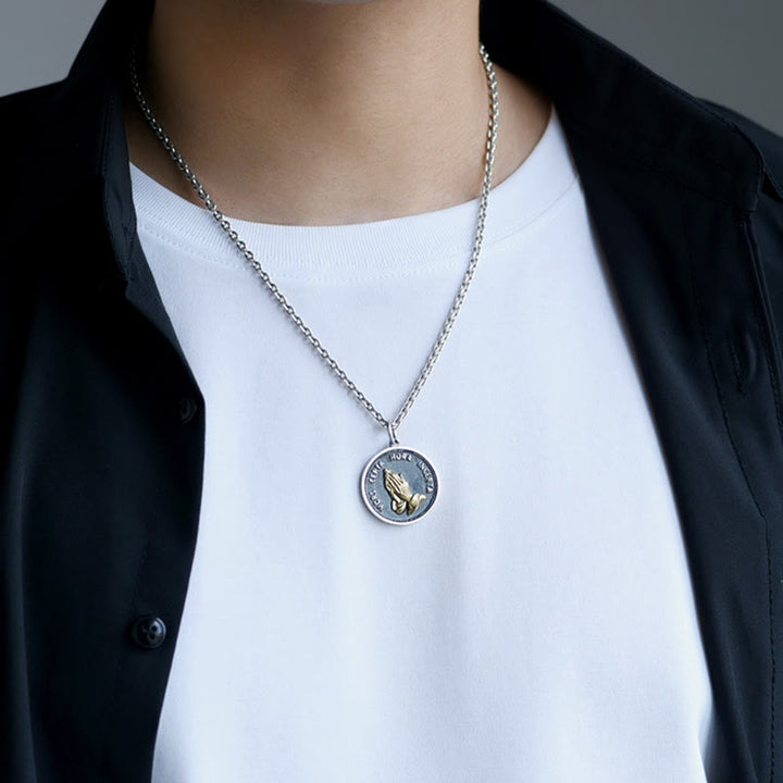Christianartworkshop Praying Hands Retro Coin Solid Pendant Necklace - image 6