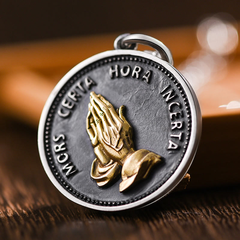 Christianartworkshop Praying Hands Retro Coin Solid Pendant Necklace - Praying Hands - image 1