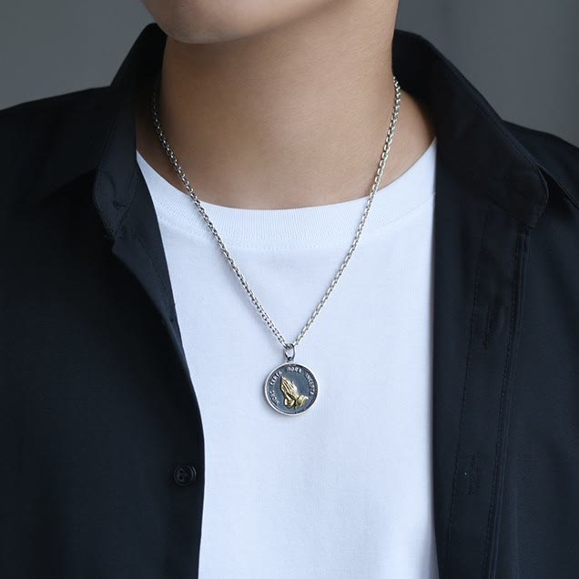 Christianartworkshop Praying Hands Retro Coin Solid Pendant Necklace - image 8