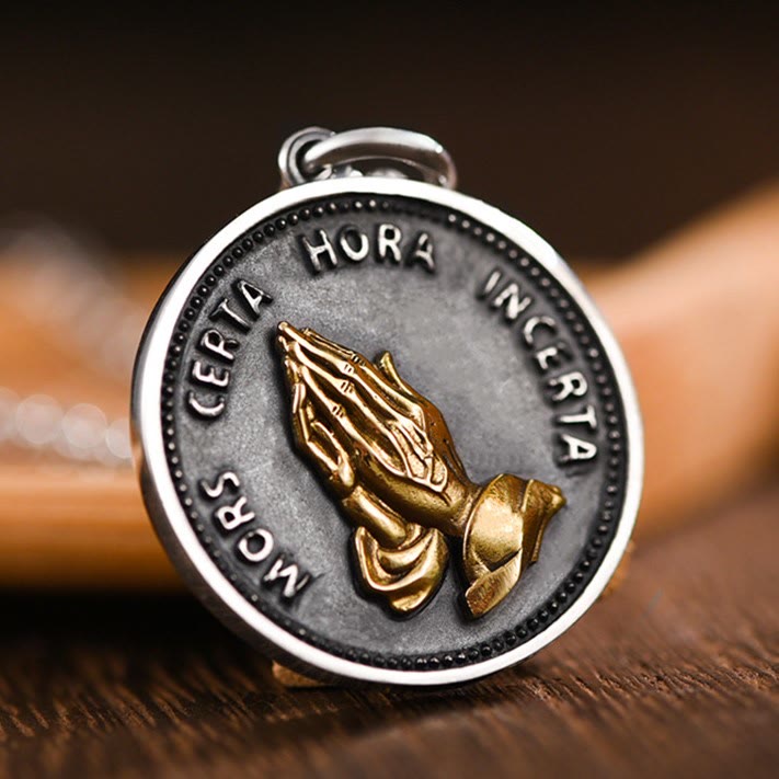 Christianartworkshop Praying Hands Retro Coin Solid Pendant Necklace - image 9