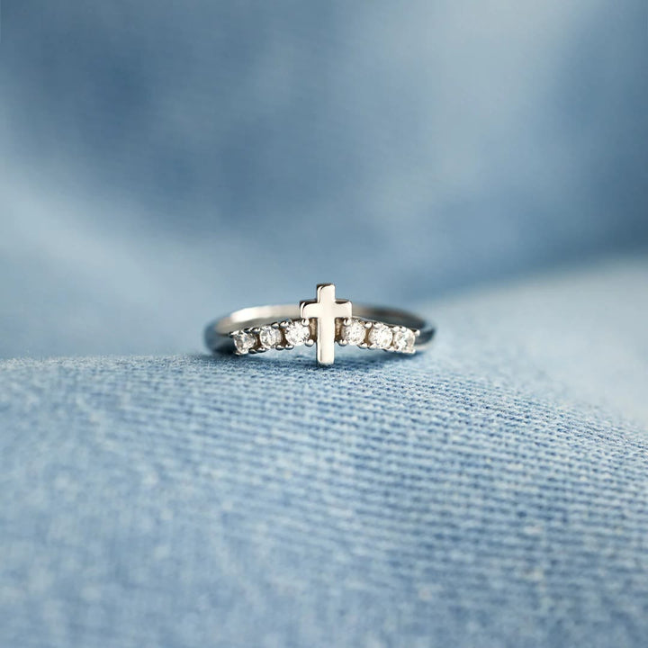 Christianartworkshop Minimalist Jesus Cross Zirconia Ring - Adjustable(Suitable for US sizes 6-10) - image 0