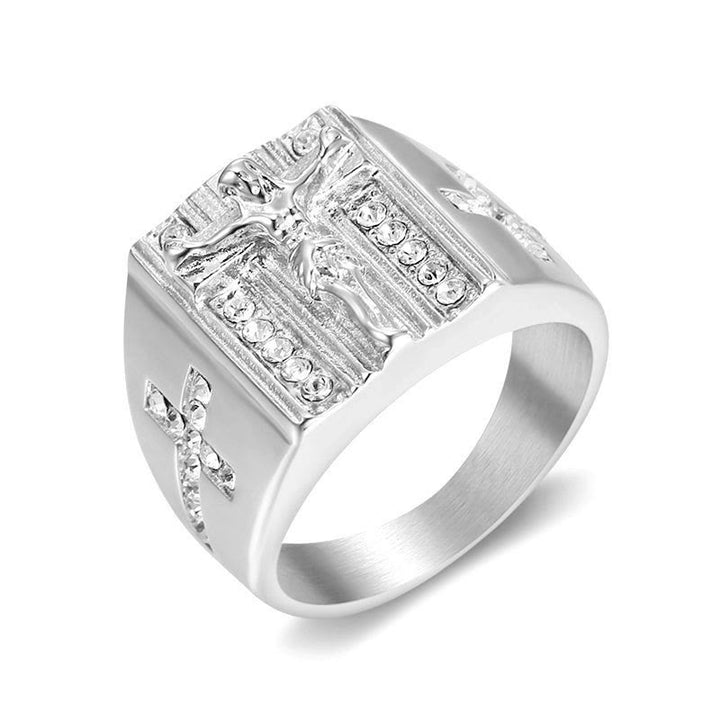 Christianartworkshop  Zirconia Set Crucifix Jesus Religious Ring - Silver - US 14 - image 3