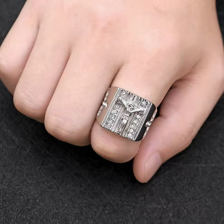 Christianartworkshop  Zirconia Set Crucifix Jesus Religious Ring - image 4