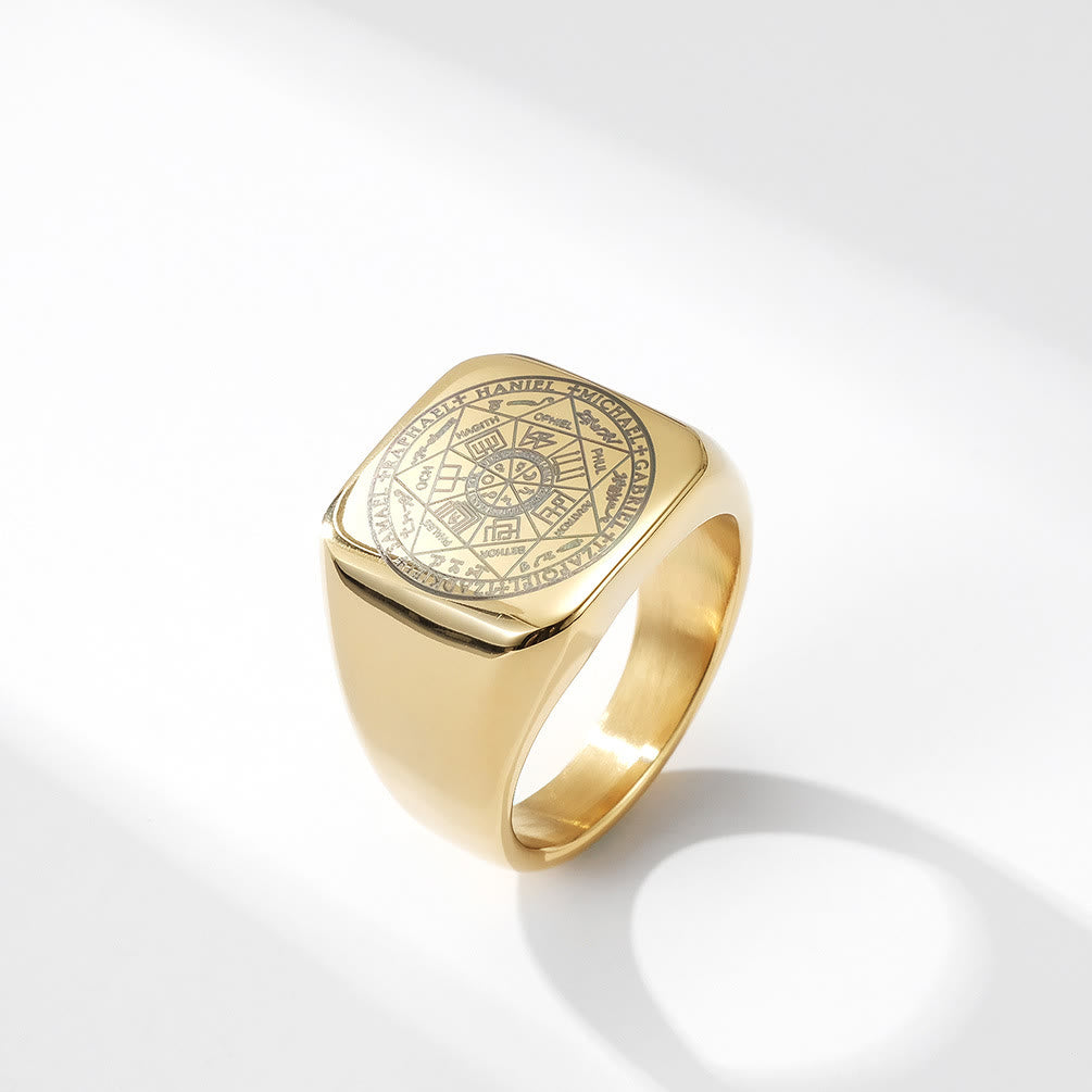Christianartworkshop Seals of The Seven Archangels Protection Solomon Kabbalah Titanium Ring - Golden - US 12 - image 3