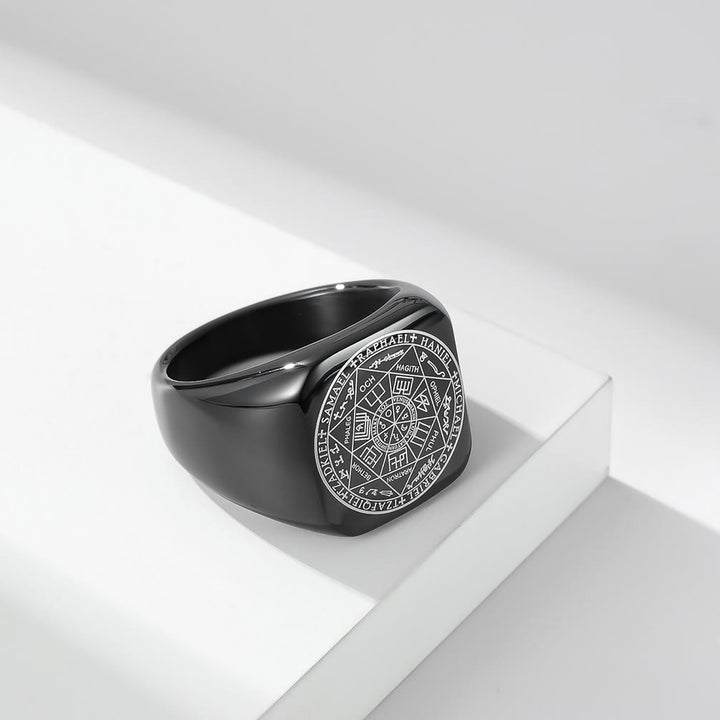 Christianartworkshop Seals of The Seven Archangels Protection Solomon Kabbalah Titanium Ring - Black - US 12 - image 6