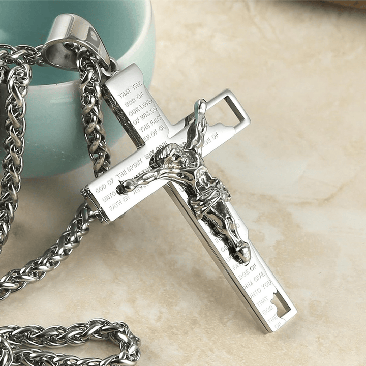 Christianartworkshop Stainless Steel Crucifix Bible Prayer Pendant Necklace Chain - Silver - image 7