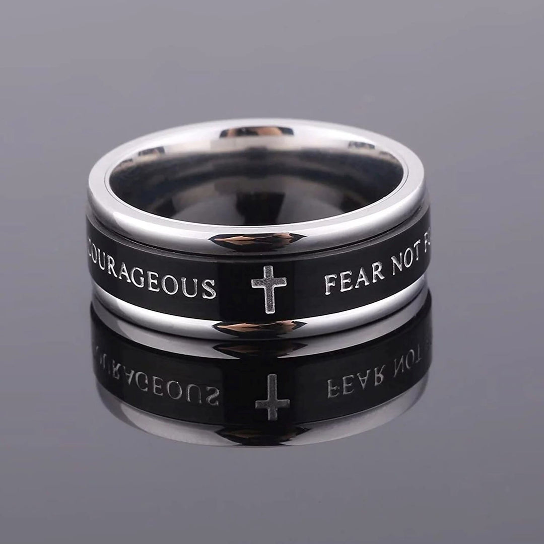 Christianartworkshop Titanium Black/Gold Cross Step Edges Rotating Ring - image 1