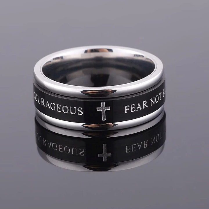 Christianartworkshop Titanium Black/Gold Cross Step Edges Rotating Ring - image 1