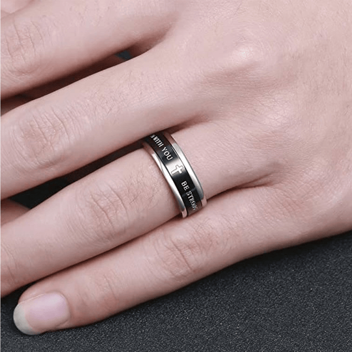 Christianartworkshop Titanium Black/Gold Cross Step Edges Rotating Ring - image 4