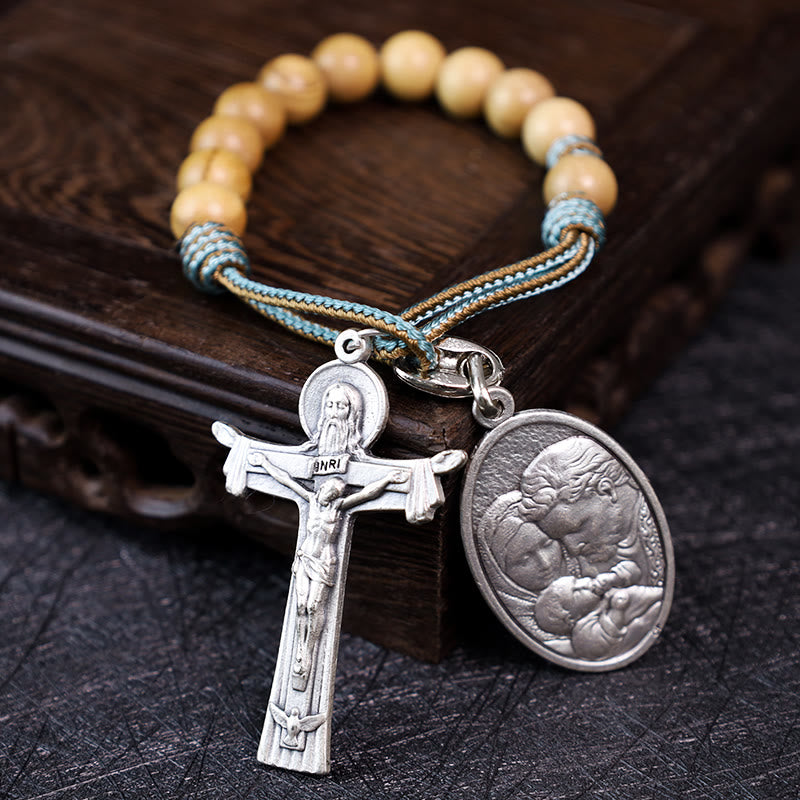 Mary Joseph with Baby Jesus Medal & Holy Trinity Cross Olive Wood Pocket Rosary - image 6