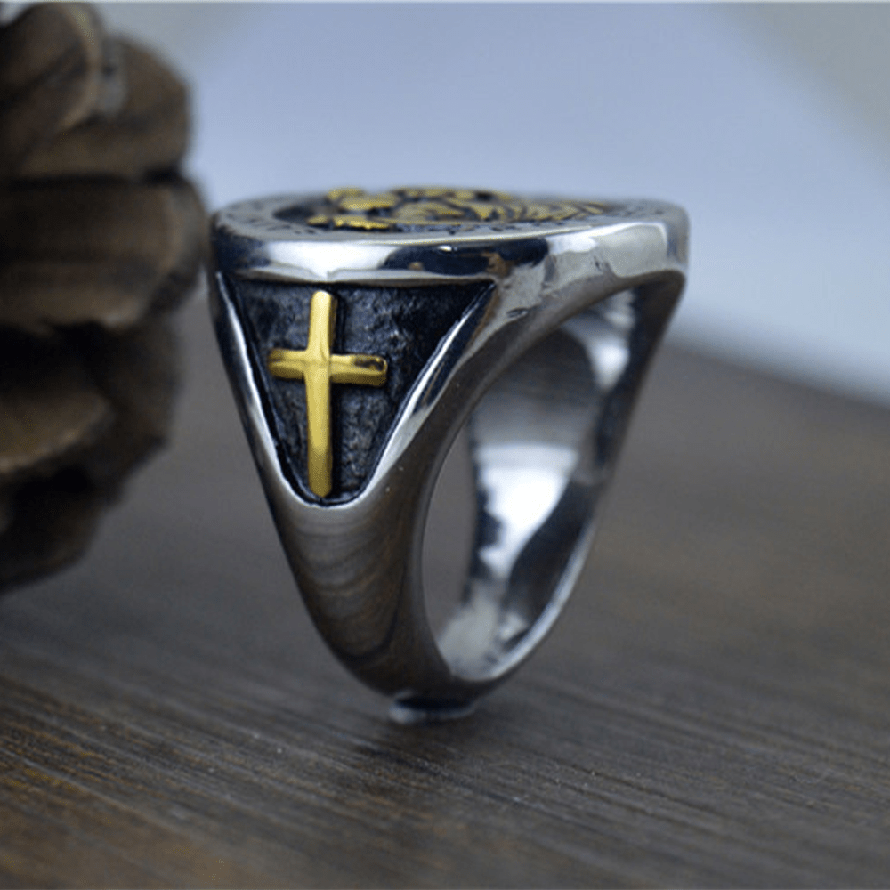 Christianartworkshop Saint Christopher Protect Us Medal Signet Ring - image 2
