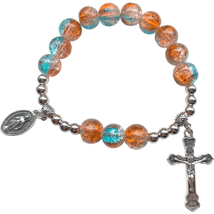 Christianartworkshop Miraculous Medallion & Crucifix Two-Tone Glass Bracelet - Summer - image 0