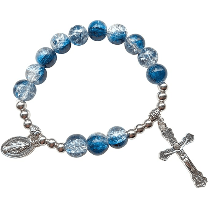 Christianartworkshop Miraculous Medallion & Crucifix Two-Tone Glass Bracelet - Ocean - image 2