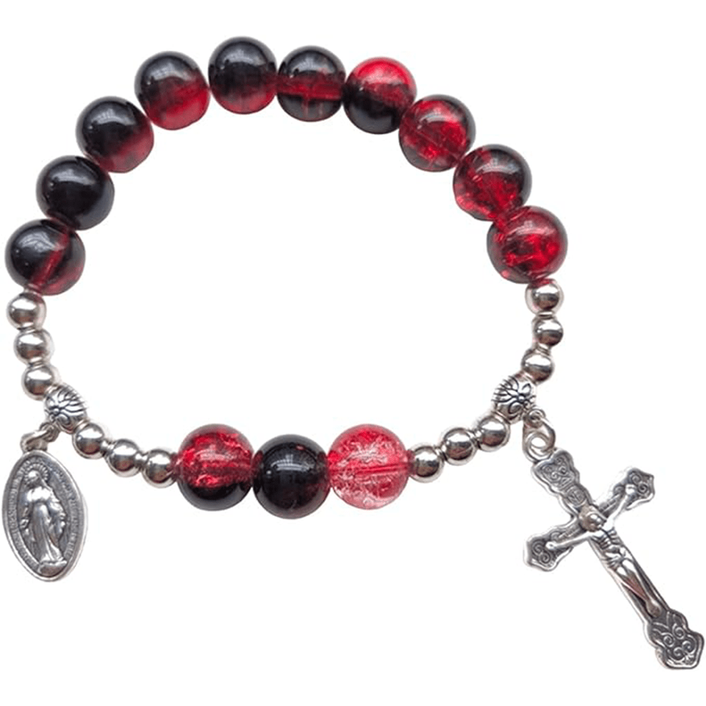 Christianartworkshop Miraculous Medallion & Crucifix Two-Tone Glass Bracelet - Wine - image 3