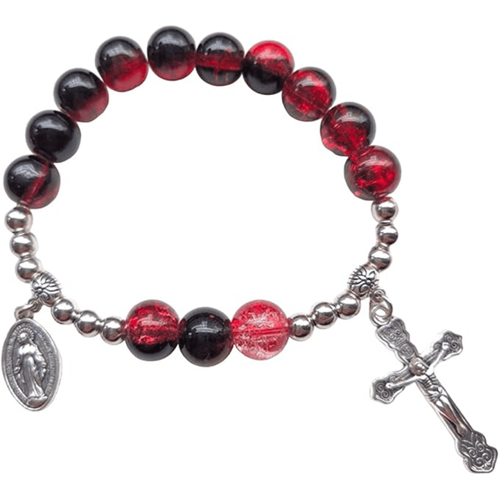 Christianartworkshop Miraculous Medallion & Crucifix Two-Tone Glass Bracelet - Wine - image 3